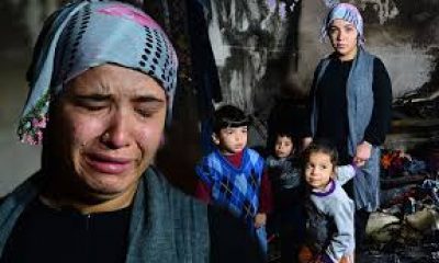 Evi yanan 3 çocuk annesi gözyaşlarına boğuldu