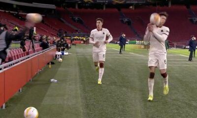 Top toplayıcı, Riccardo Calafiori’nin suratına top attı